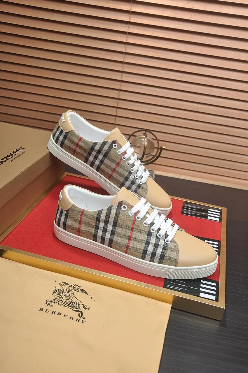 Men's shoes💰480💶[Burberry] (cowhide lining) classic low-top sneakers｜Imported cowhide with classic plaid fabric｜Cow leather lining｜Original outsole｜Fine workmanship and comfortable to wear Size: 38-44 (customized at 45)